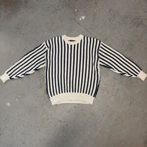 Lake Harmony USA Vintage Striped Cotton Knit Sweater Mens Large Navy Cream